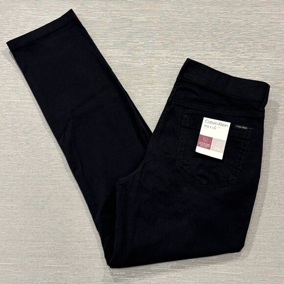Calvin Klein Chino Pants Mens 32 x 32 Black Slim Fit Straight Flex Waist Cotton - Picture 1 of 13